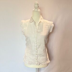 Saks Fifth Avenue White Ruffled Sleeveless Blouse